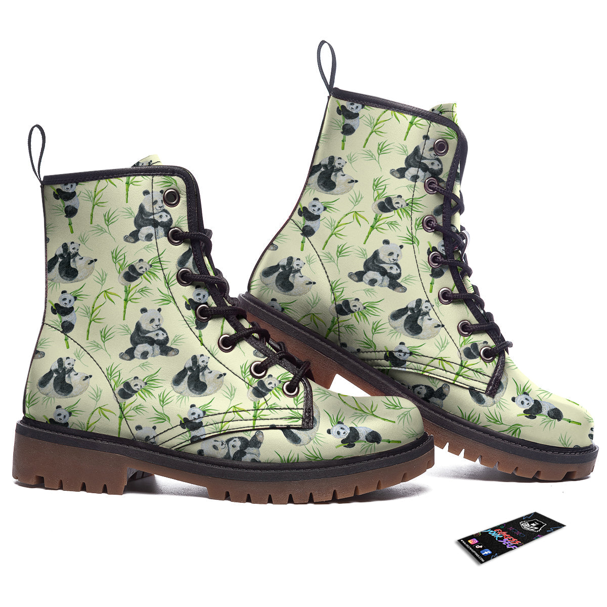 Panda Bamboo And Baby Print Pattern Work Boots-grizzshop