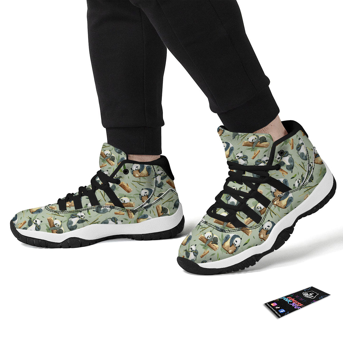 Panda Bear Watercolor Print Pattern Black Bball Shoes-grizzshop
