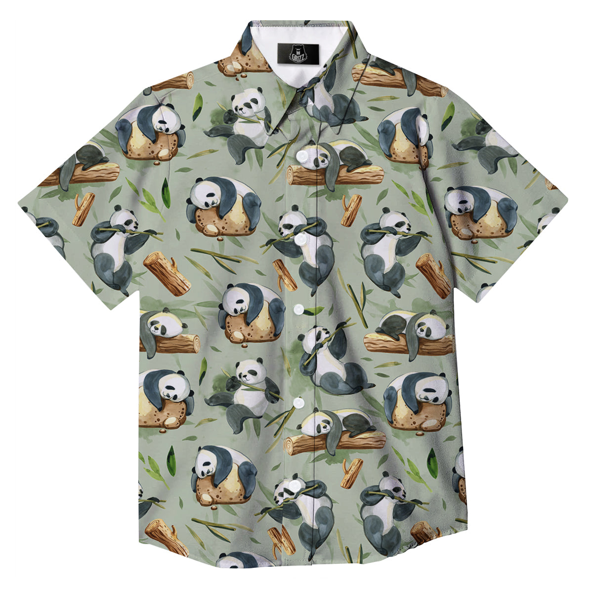 Panda Bear Watercolor Print Pattern Button Up Shirt-grizzshop