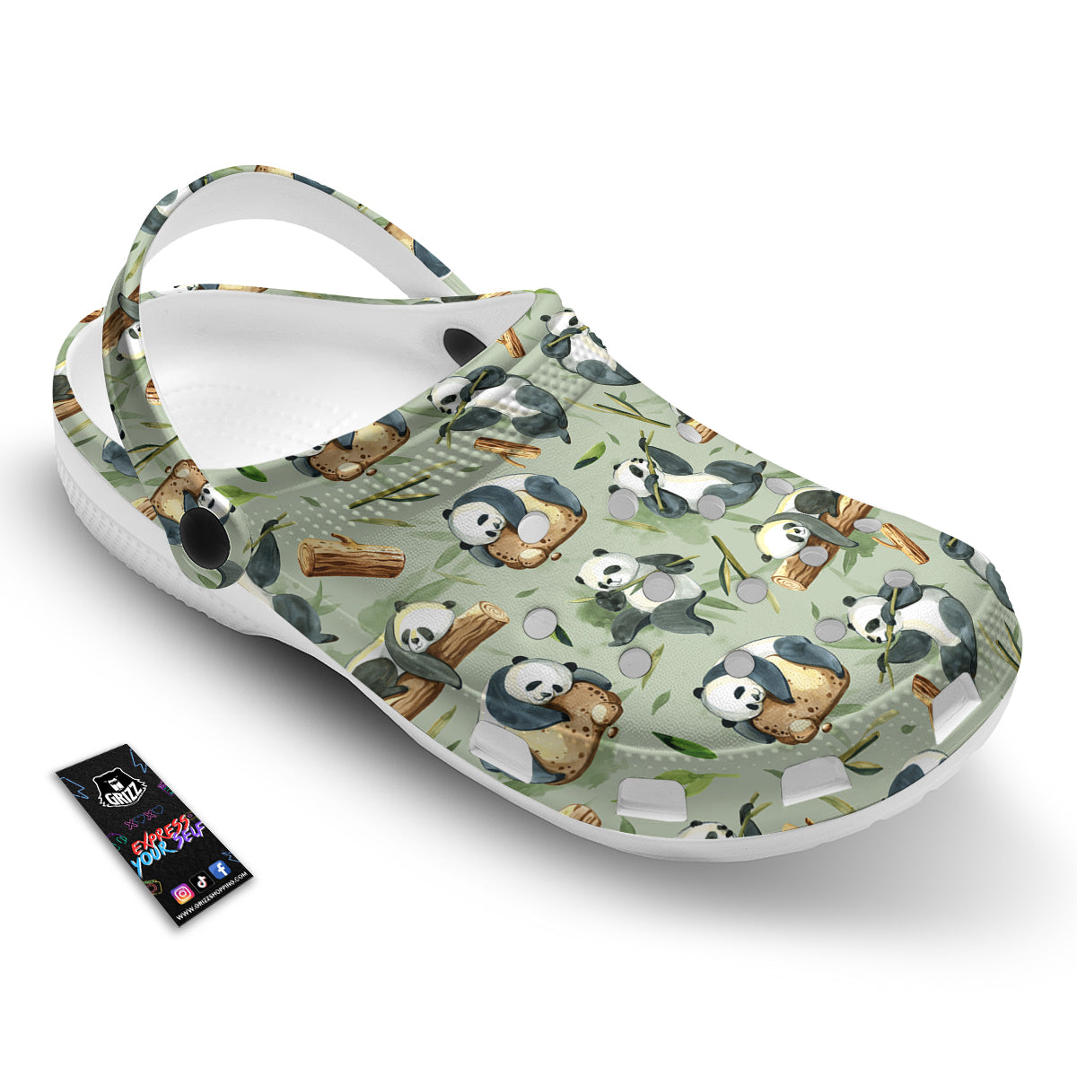 Panda Bear Watercolor Print Pattern Clog-grizzshop