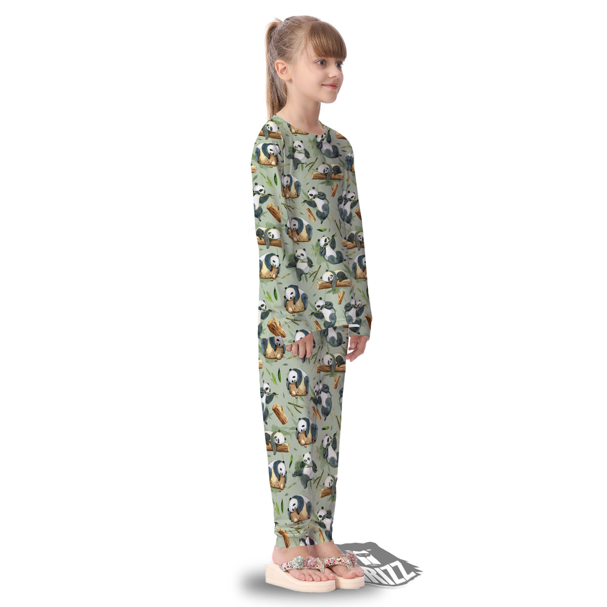 Panda Bear Watercolor Print Pattern Kid's Pajamas-grizzshop
