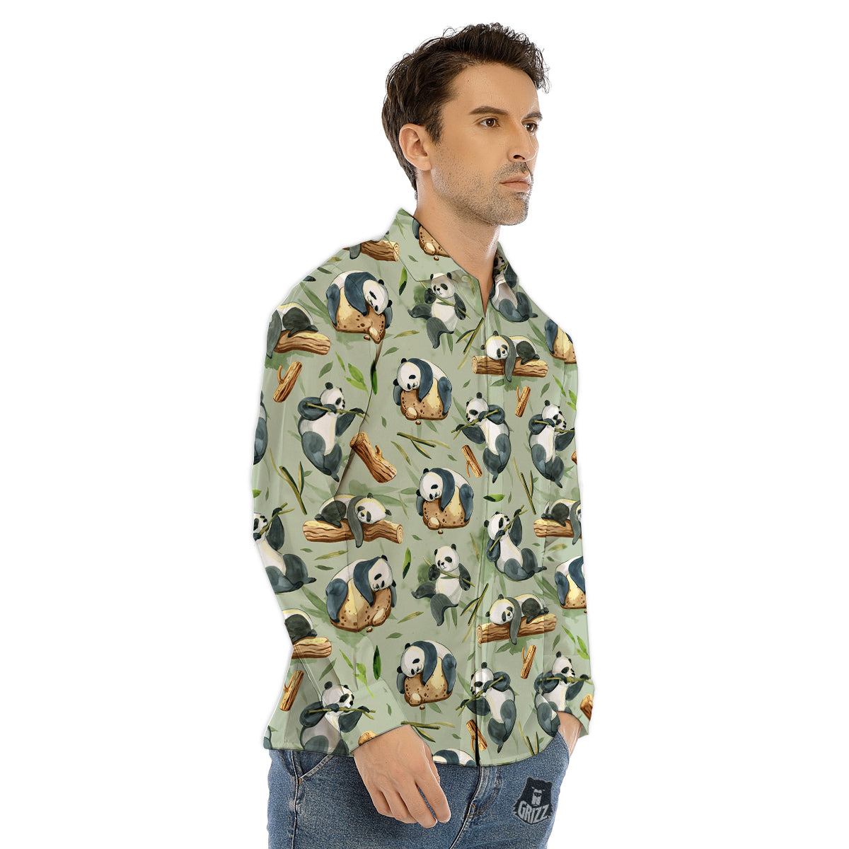 Panda Bear Watercolor Print Pattern Men's Dress Shirts-grizzshop