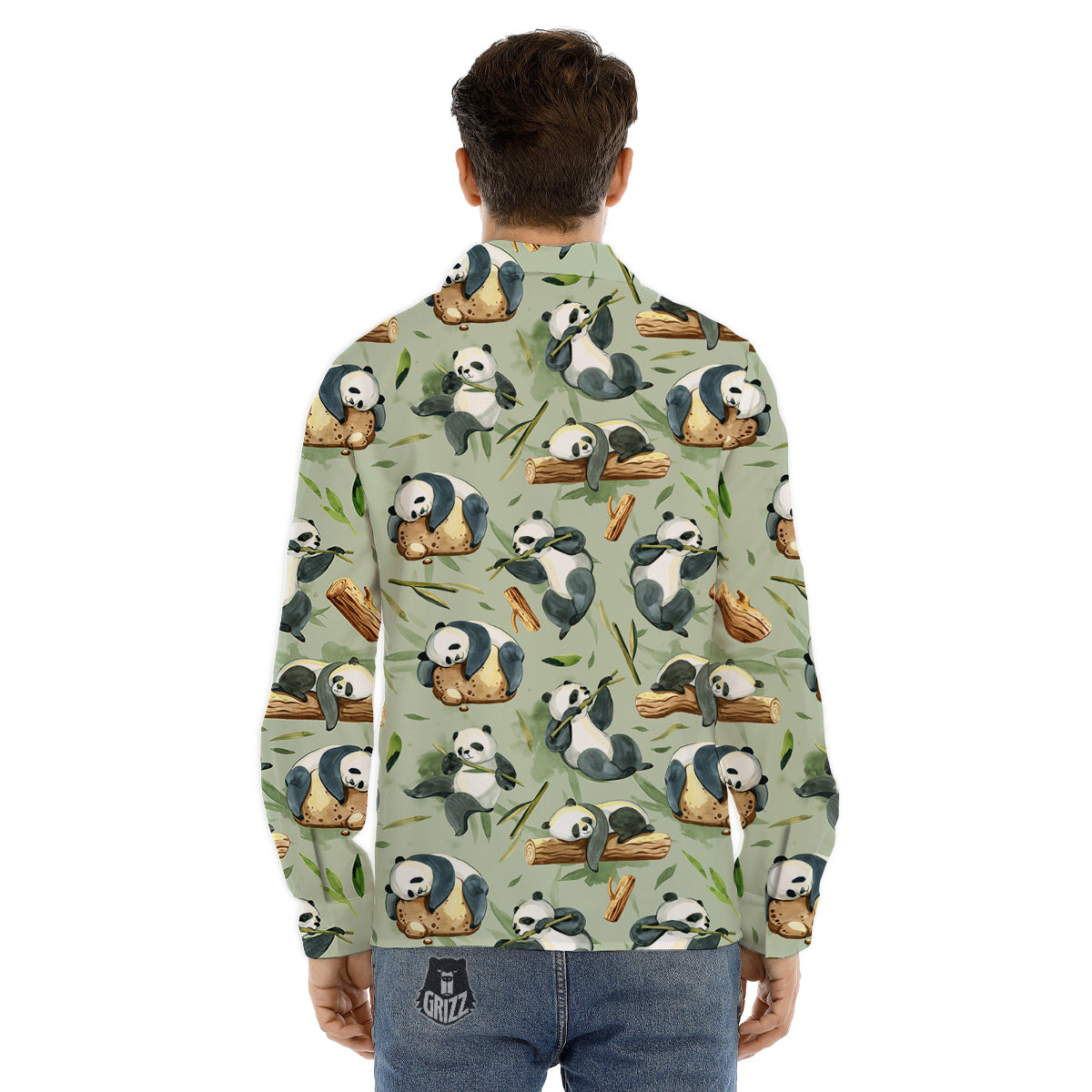 Panda Bear Watercolor Print Pattern Men's Dress Shirts-grizzshop