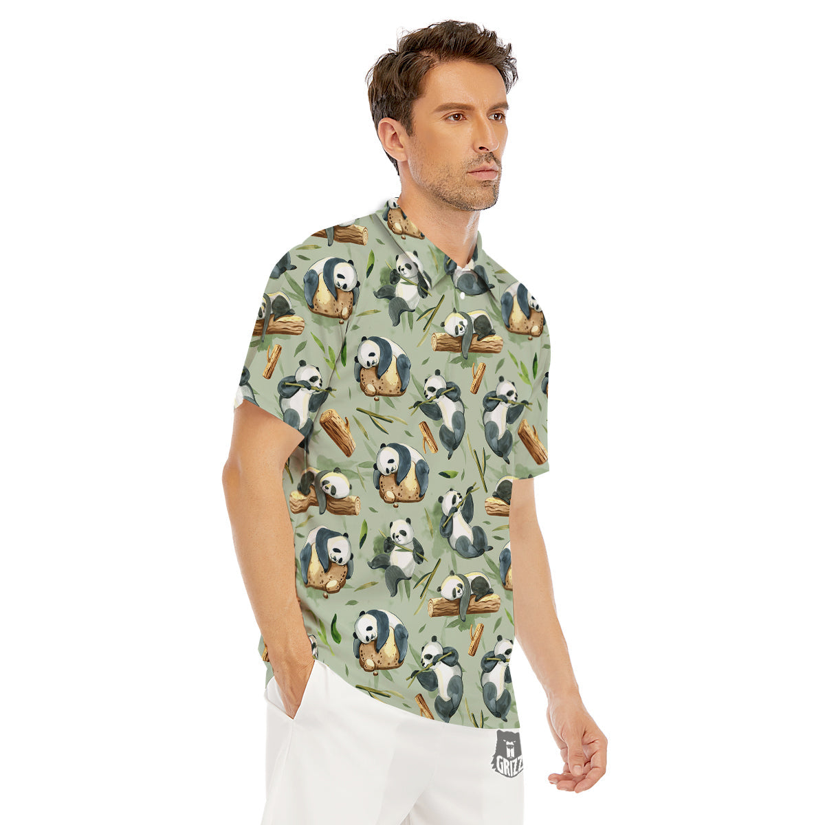 Panda Bear Watercolor Print Pattern Men's Golf Shirts-grizzshop