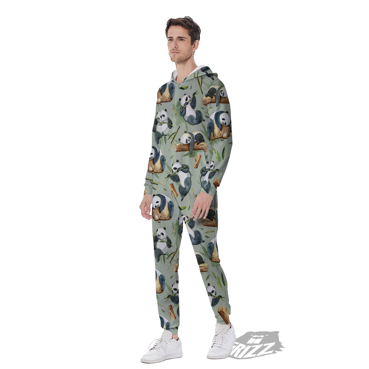 Panda Bear Watercolor Print Pattern Men's Jumpsuit-grizzshop