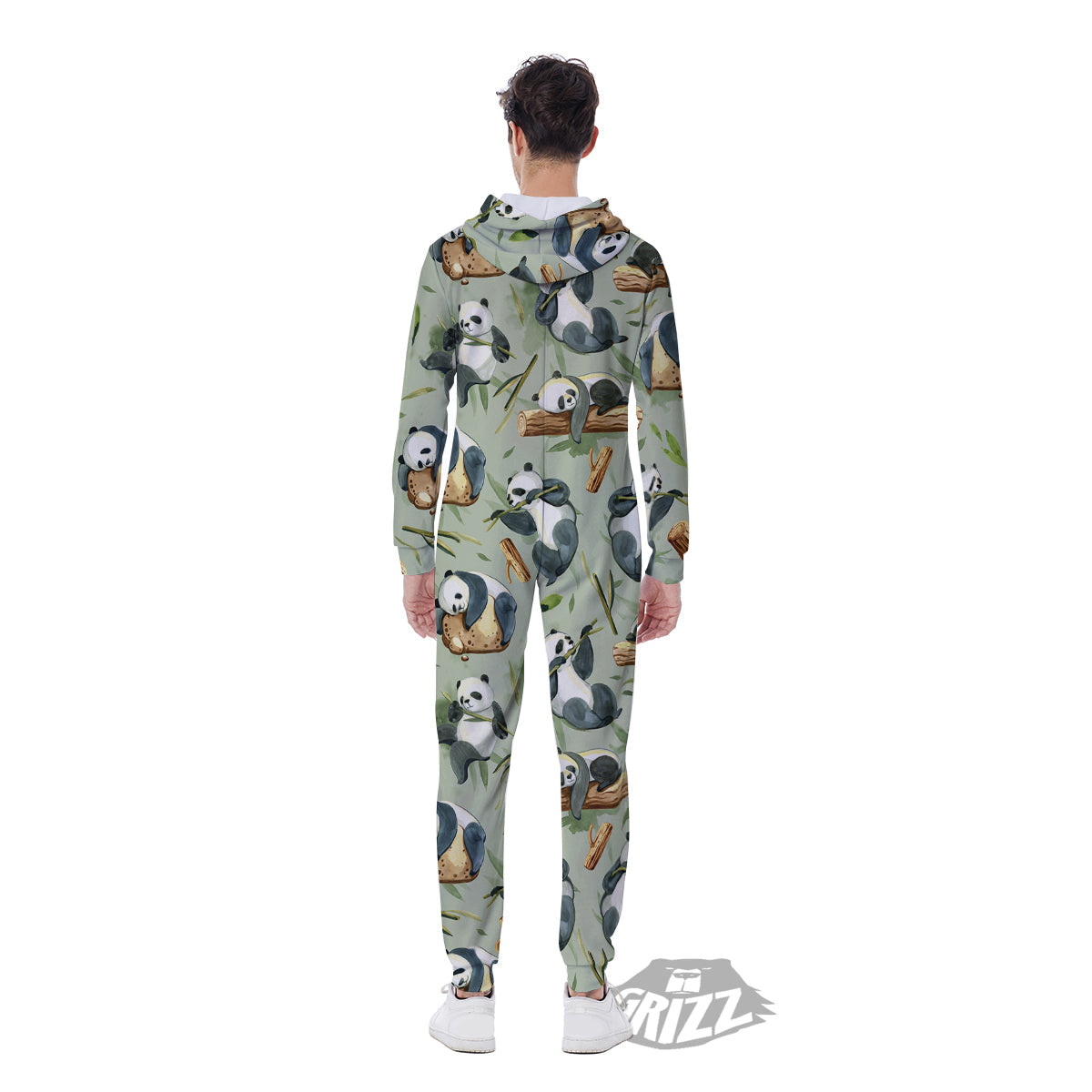 Panda Bear Watercolor Print Pattern Men's Jumpsuit-grizzshop