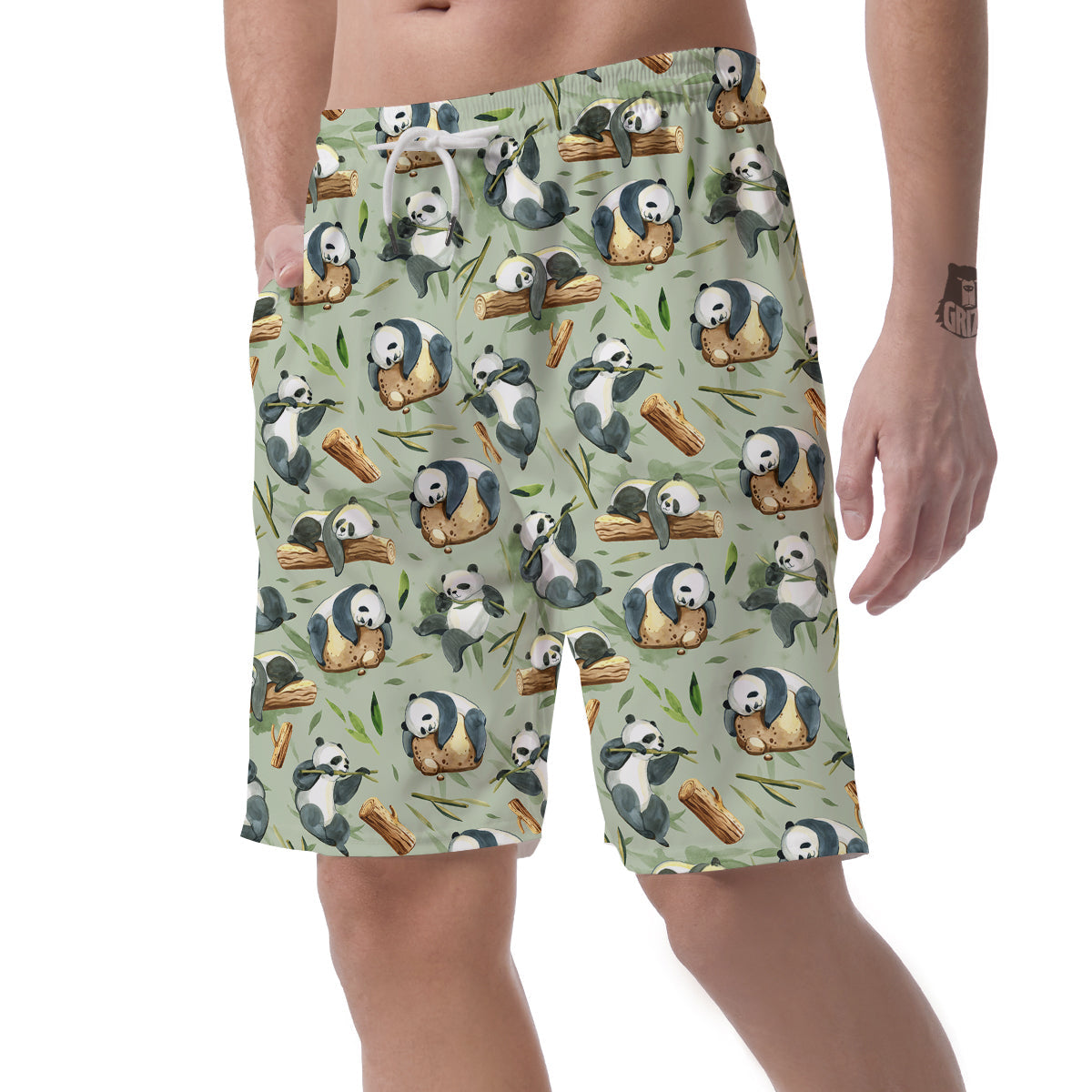 Panda Bear Watercolor Print Pattern Men's Shorts-grizzshop