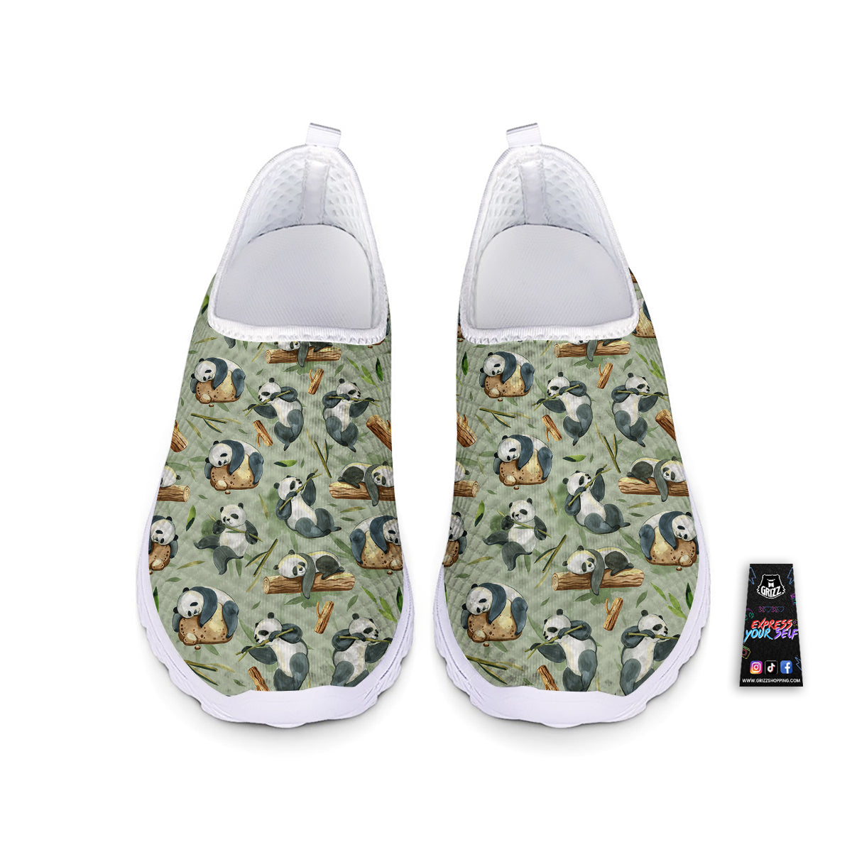 Panda Bear Watercolor Print Pattern Nurse Shoes-grizzshop
