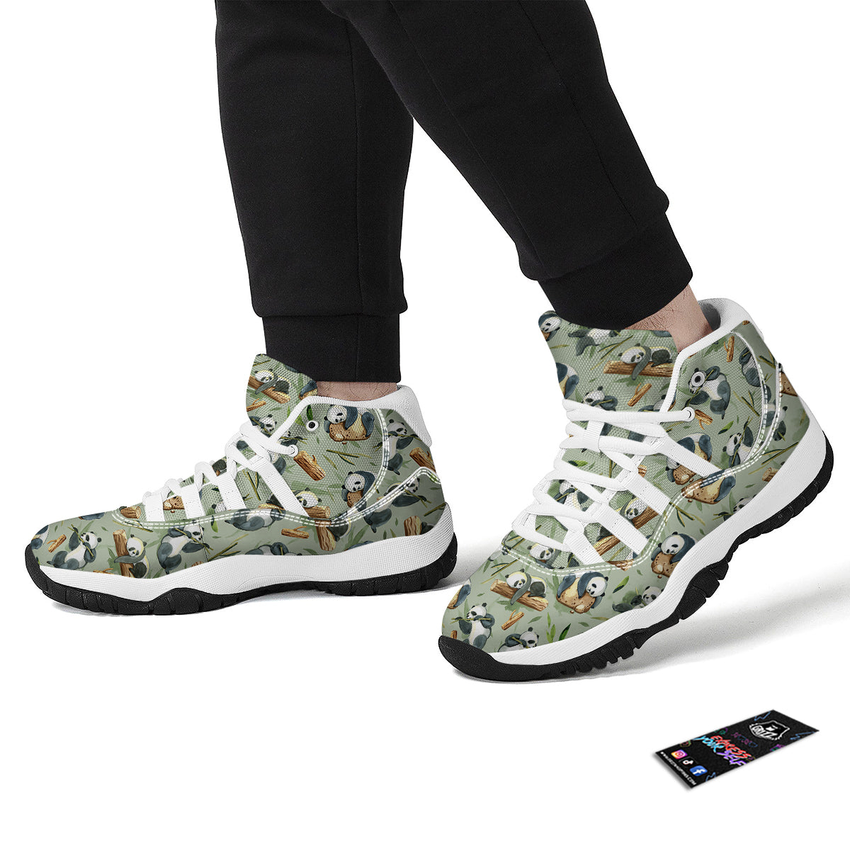 Panda Bear Watercolor Print Pattern White Bball Shoes-grizzshop