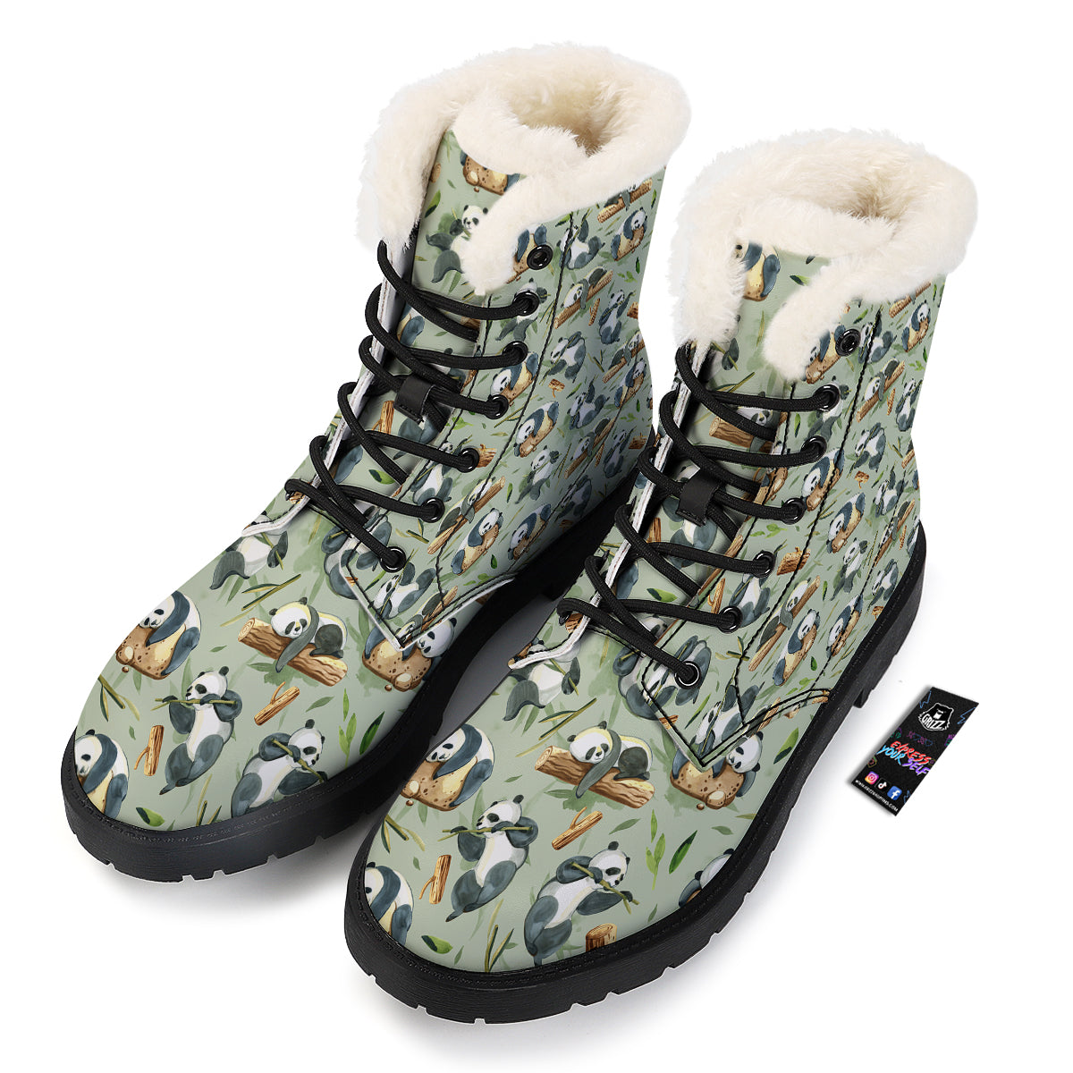 Panda Bear Watercolor Print Pattern Winter Boots-grizzshop