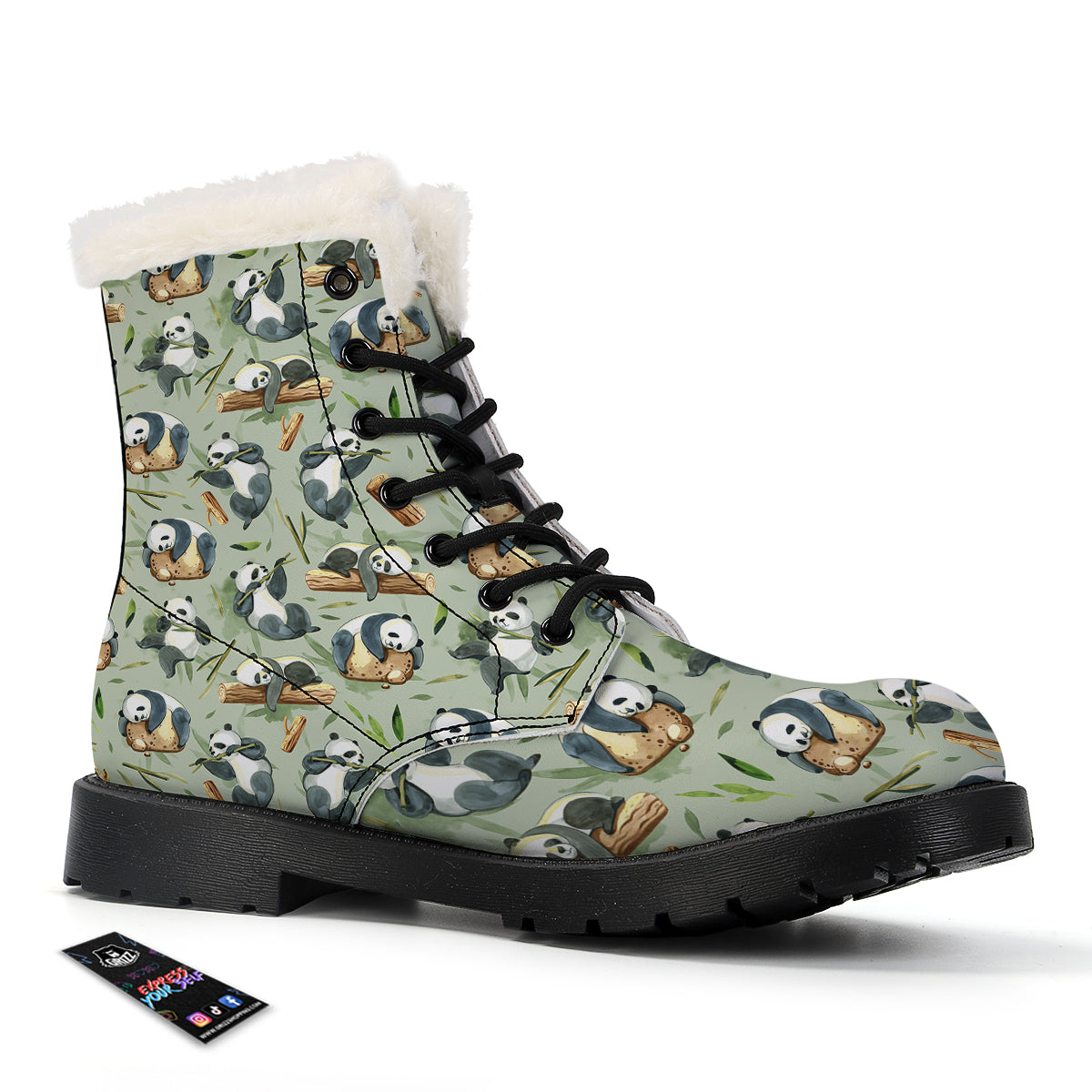 Panda Bear Watercolor Print Pattern Winter Boots-grizzshop