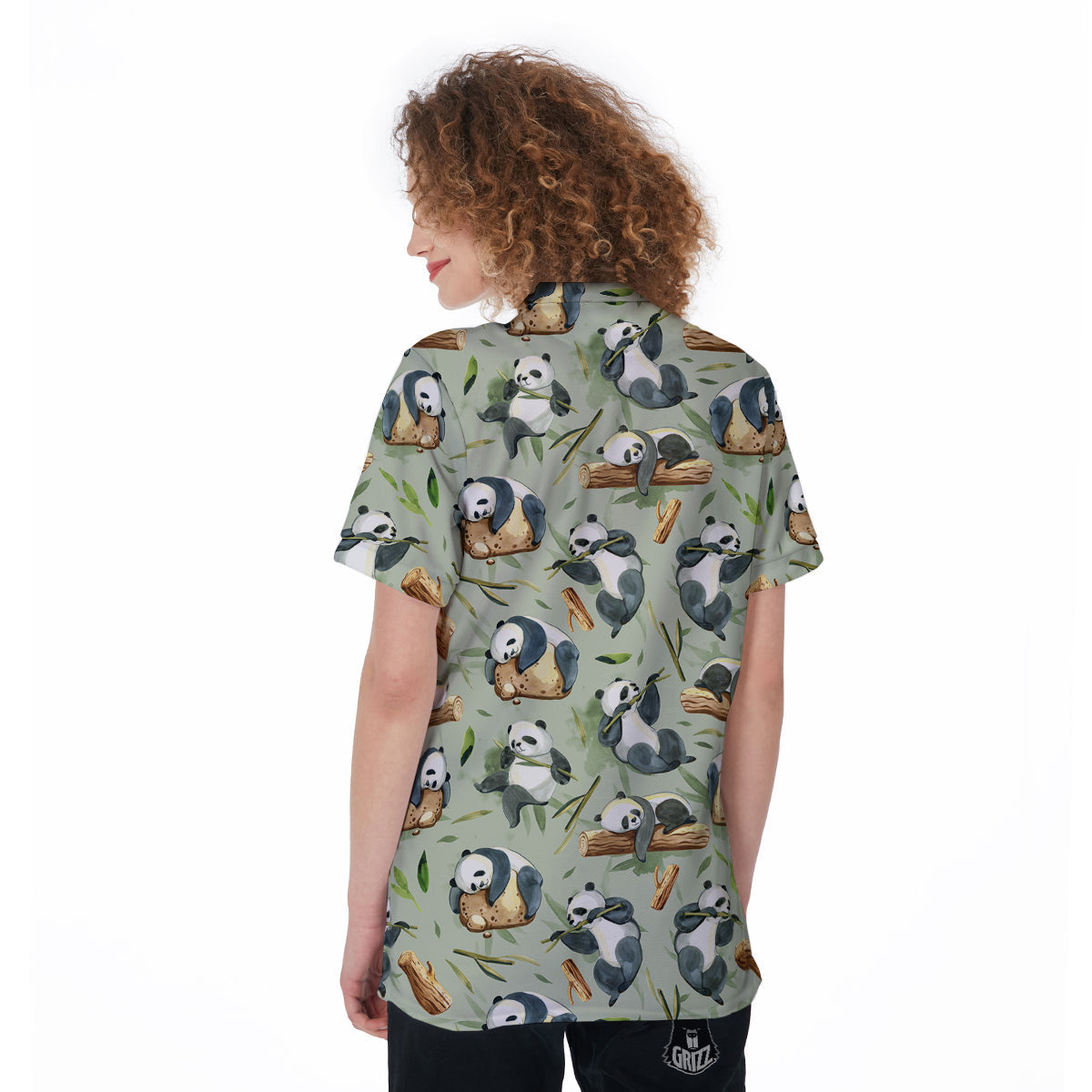 Panda Bear Watercolor Print Pattern Women's Golf Shirts-grizzshop