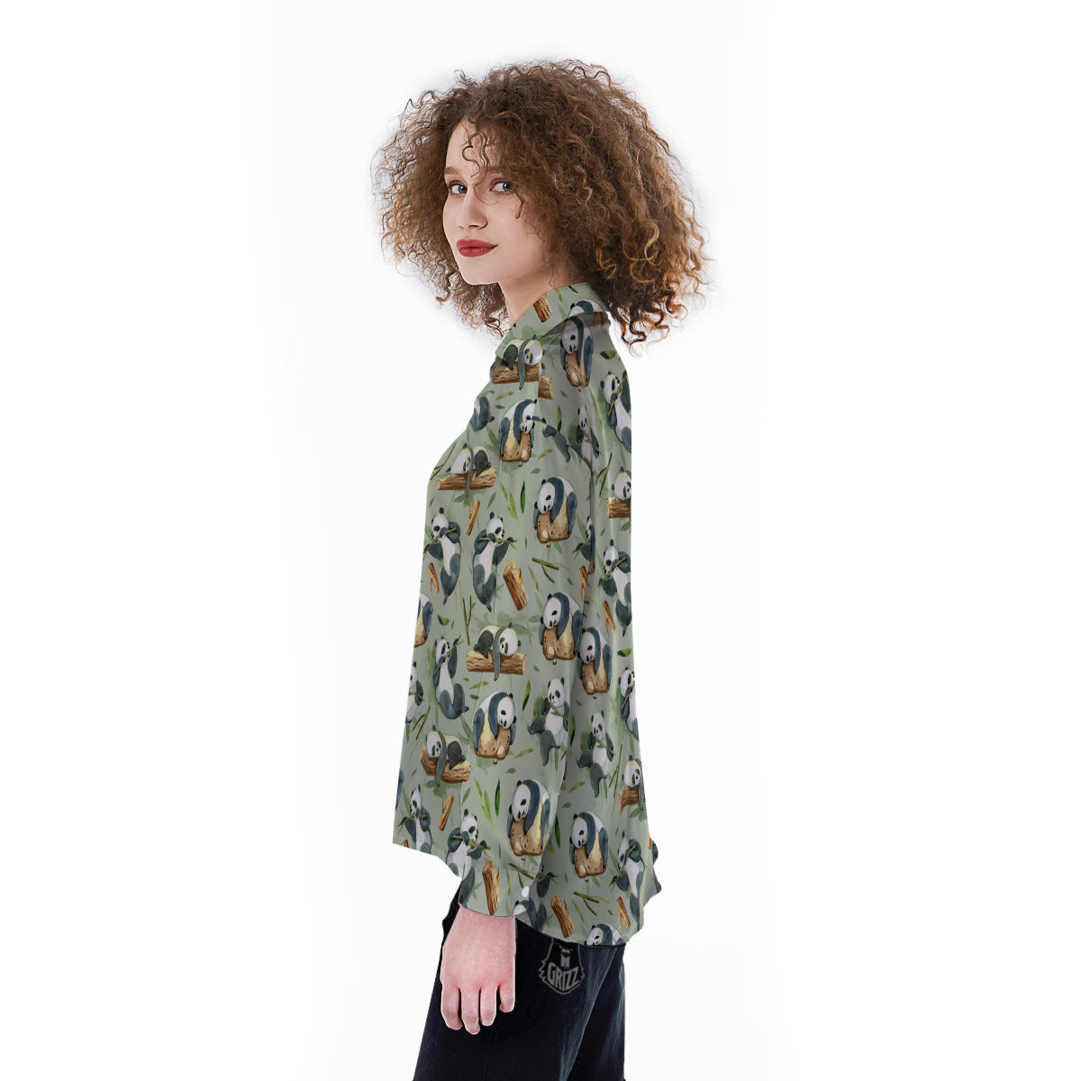 Panda Bear Watercolor Print Pattern Women's Long Sleeve Shirts-grizzshop