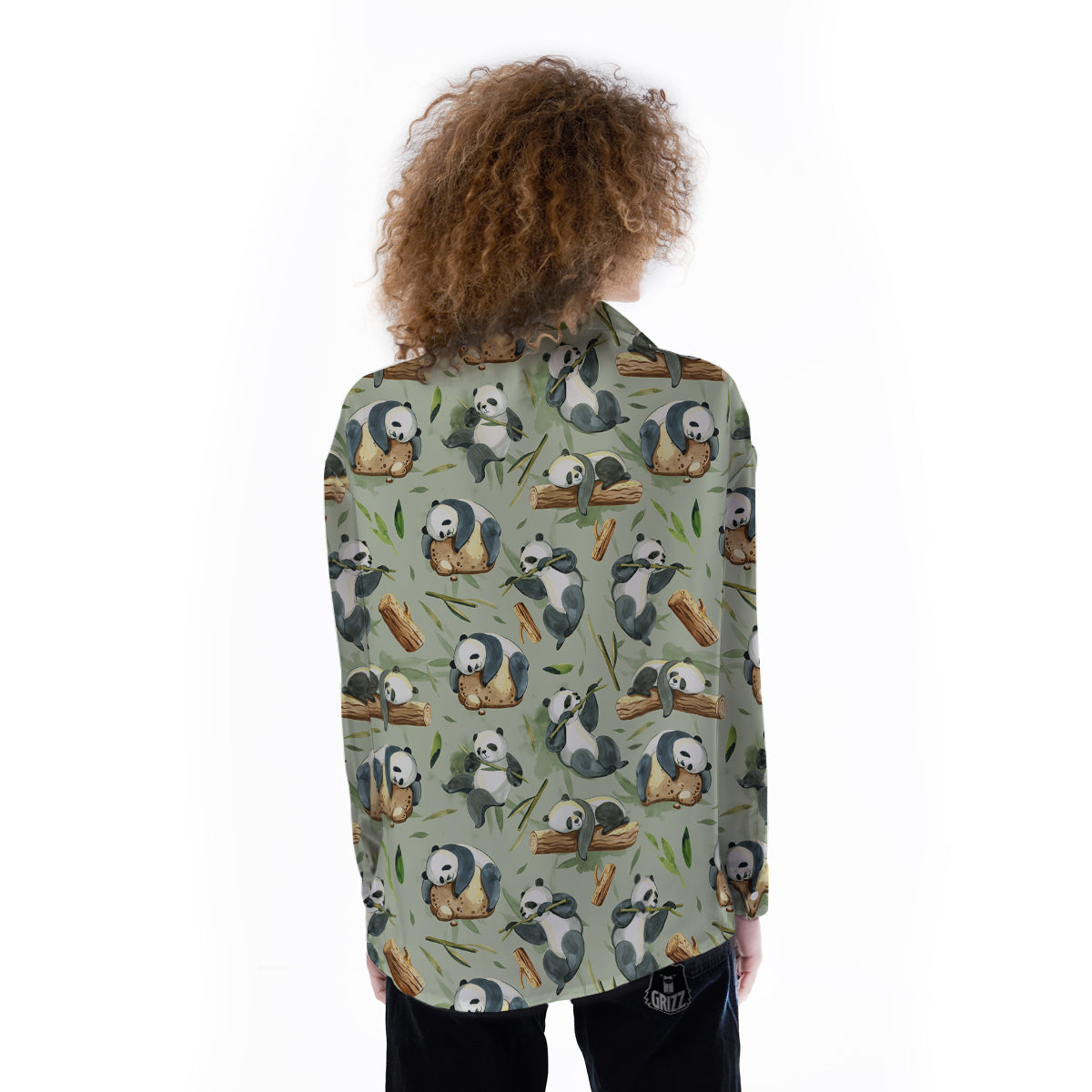 Panda Bear Watercolor Print Pattern Women's Long Sleeve Shirts-grizzshop