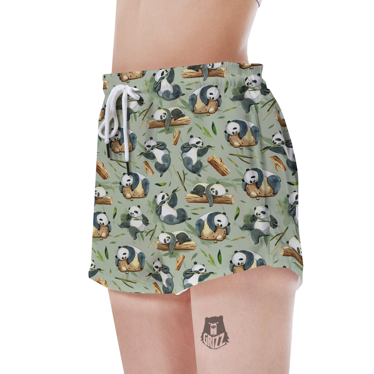 Panda Bear Watercolor Print Pattern Women's Shorts-grizzshop