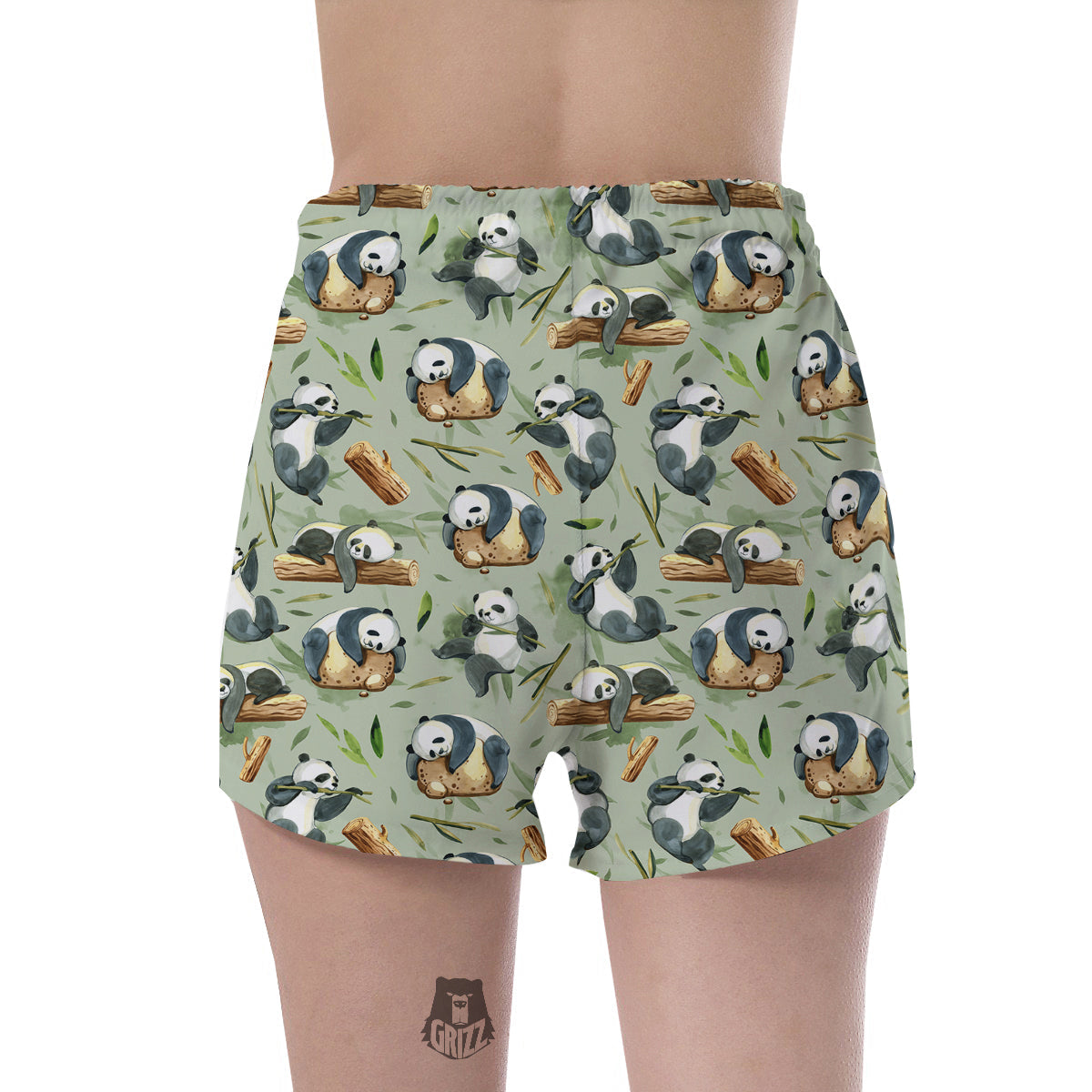 Panda Bear Watercolor Print Pattern Women's Shorts-grizzshop
