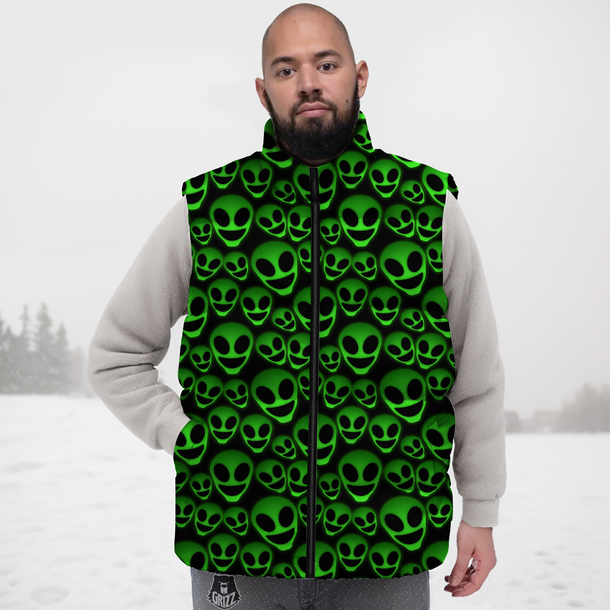 Panda Fruit Pattern Print Down Vest-grizzshop