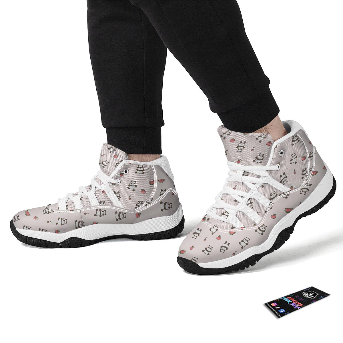 Panda Fruit Pattern Print White Bball Shoes-grizzshop