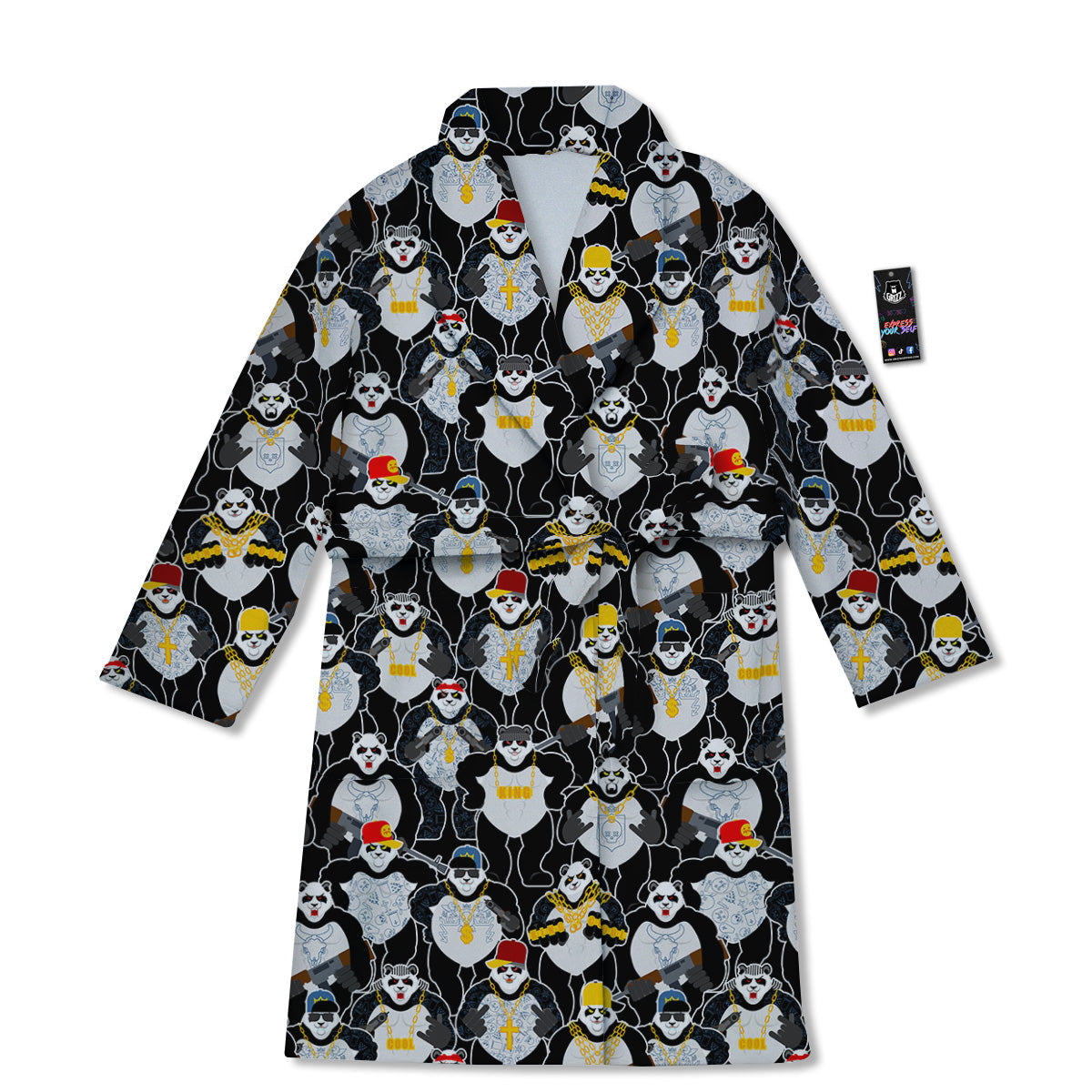 Panda Gangster Gang Print Pattern Bathrobe-grizzshop