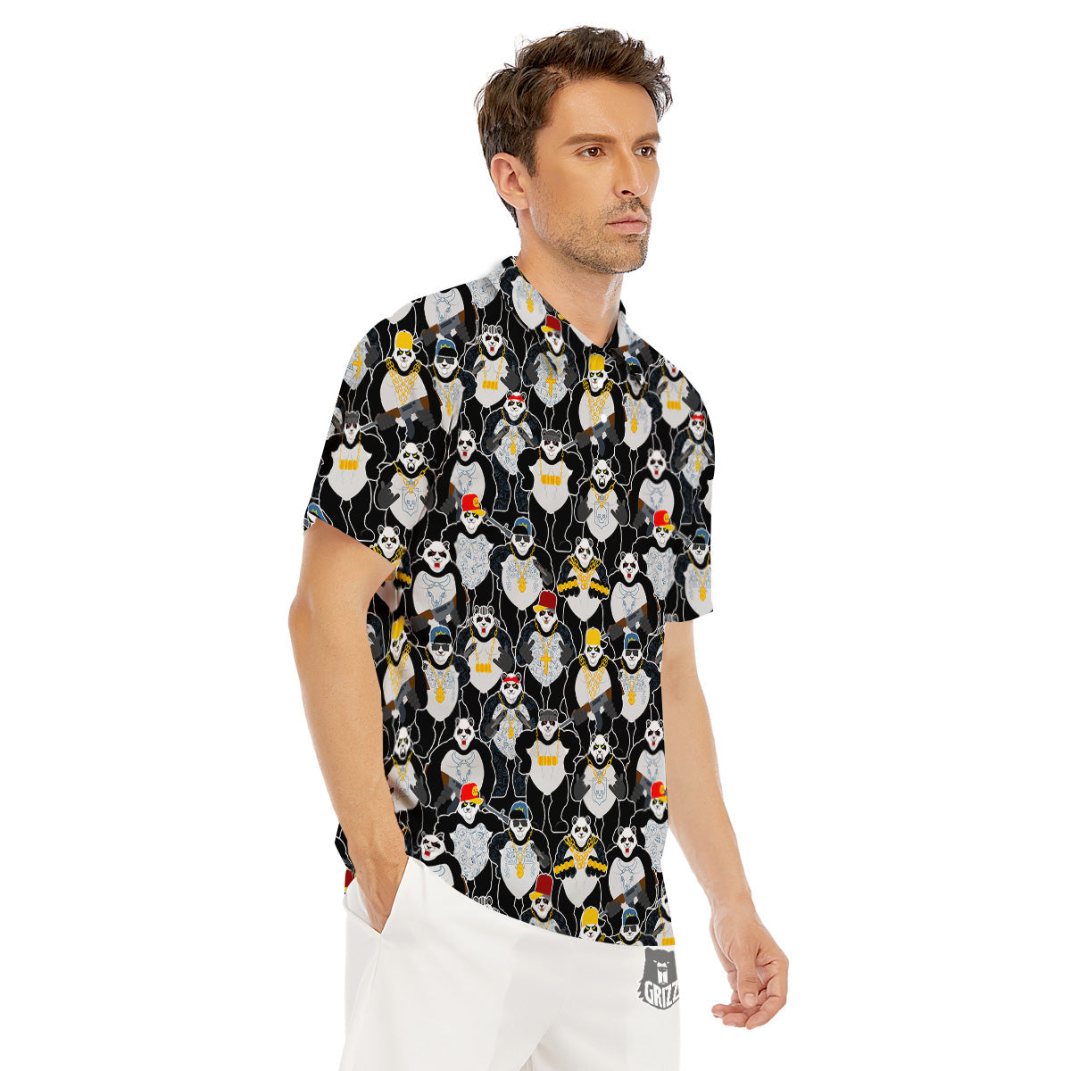 Panda Gangster Gang Print Pattern Men's Golf Shirts-grizzshop
