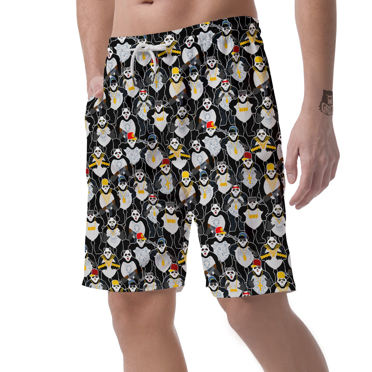 Panda Gangster Gang Print Pattern Men's Shorts-grizzshop