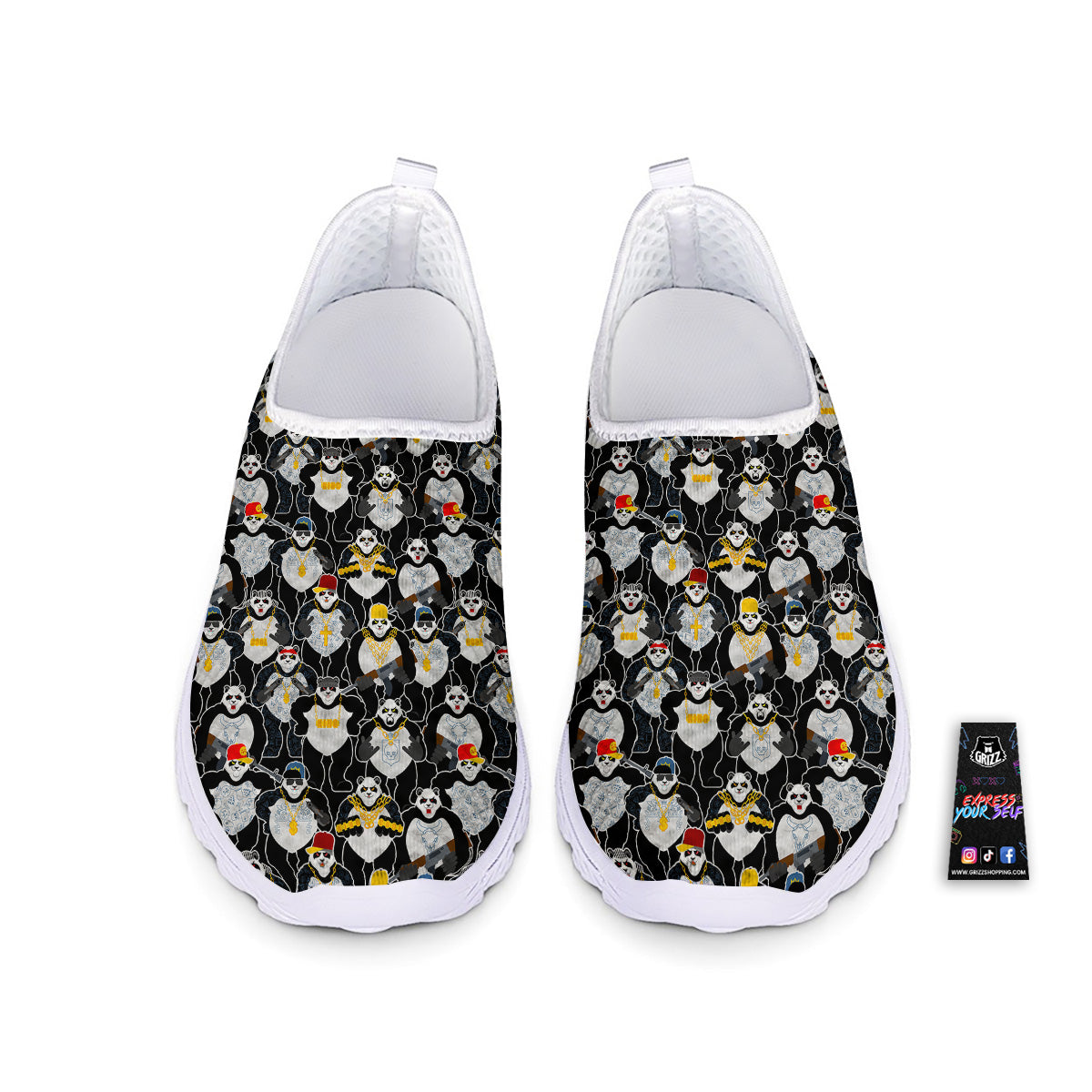 Panda Gangster Gang Print Pattern Nurse Shoes-grizzshop