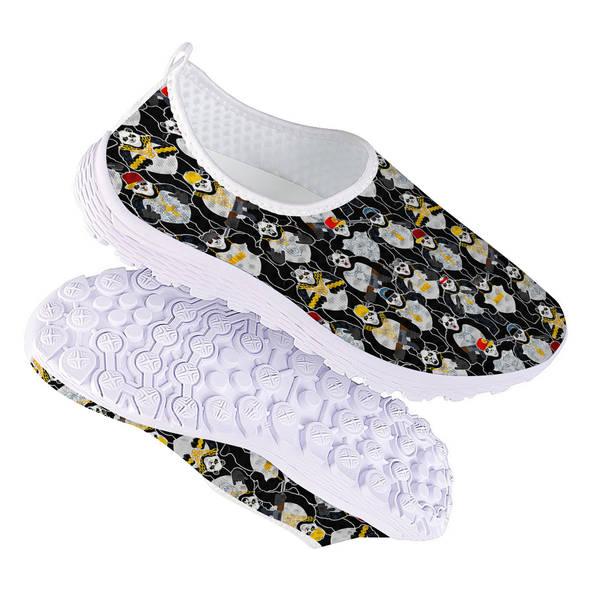 Panda Gangster Gang Print Pattern Nurse Shoes-grizzshop