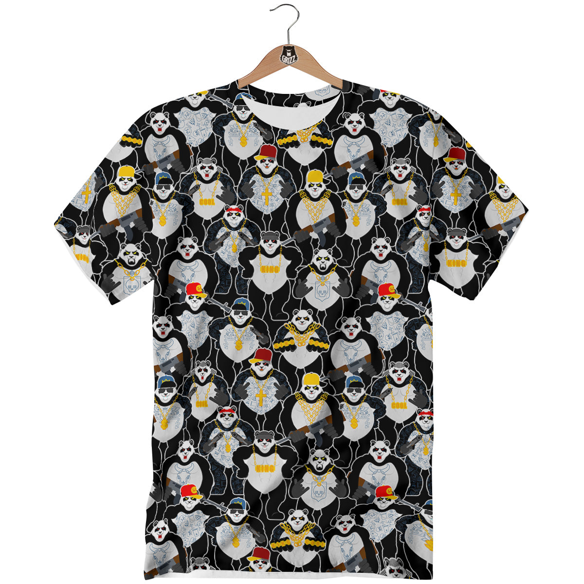 Panda Gangster Gang Print Pattern T-Shirt-grizzshop