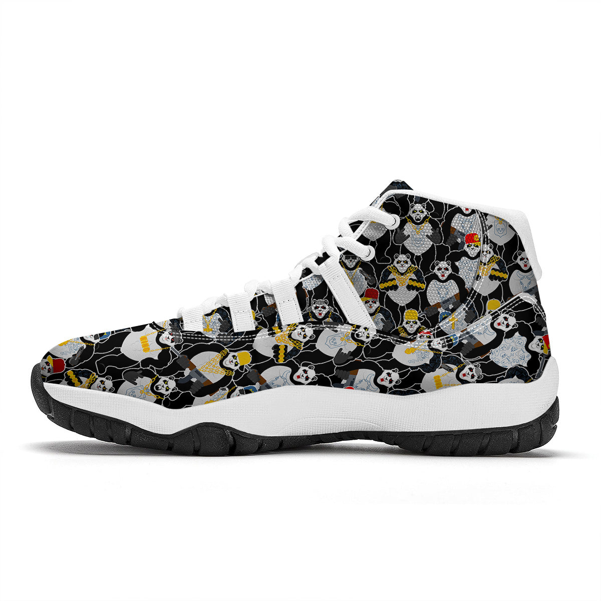 Panda Gangster Gang Print Pattern White Bball Shoes-grizzshop