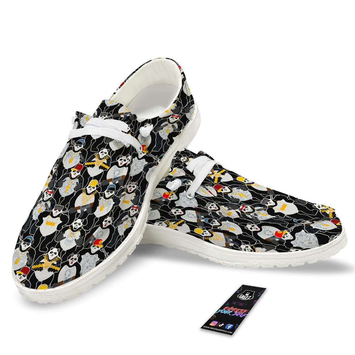 Panda Gangster Gang Print Pattern White Loafers-grizzshop