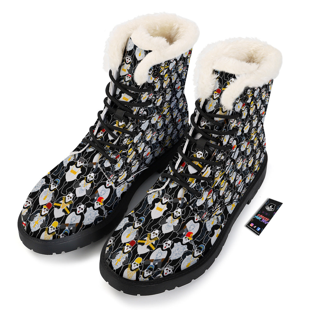 Panda Gangster Gang Print Pattern Winter Boots-grizzshop