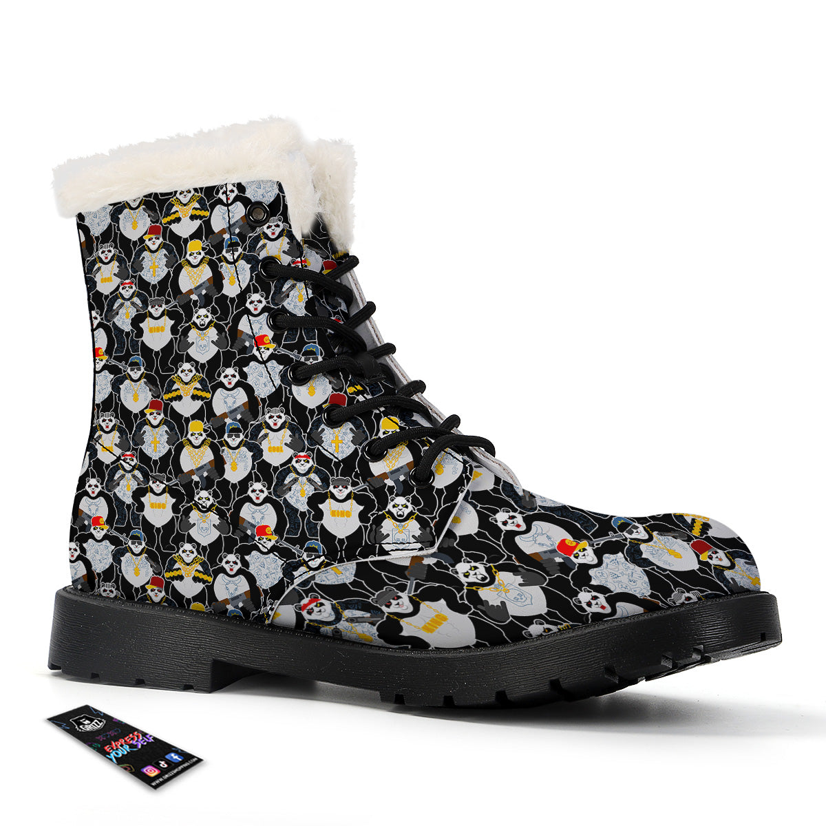 Panda Gangster Gang Print Pattern Winter Boots-grizzshop