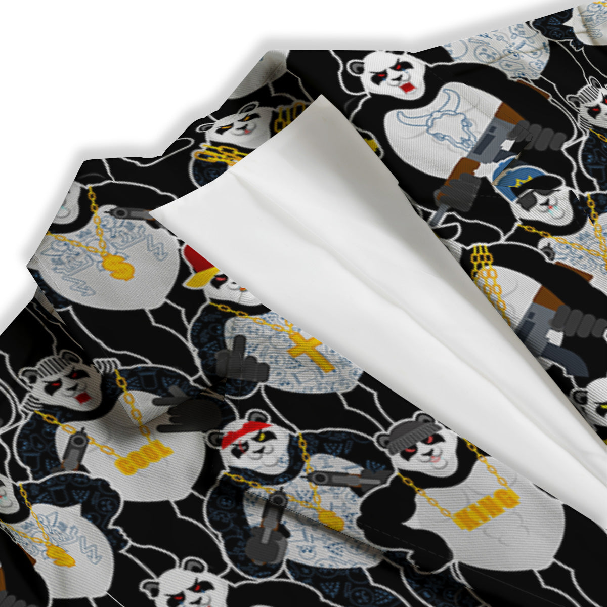Panda Gangster Gang Print Pattern Women's Blazer-grizzshop