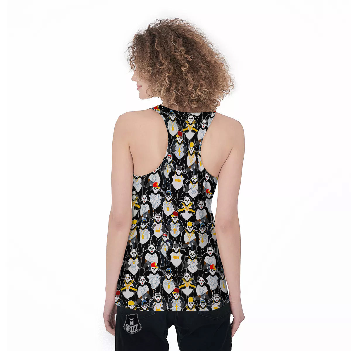 Panda Gangster Gang Print Pattern Women's Racerback Tank Top-grizzshop