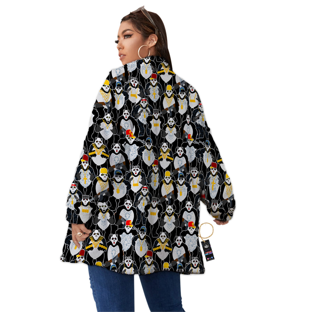 Panda Gangster Gang Print Pattern Women's Sherpa Jacket-grizzshop