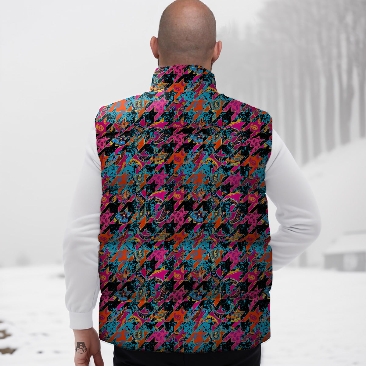 Panda Red Glasses Pattern Print Down Vest-grizzshop