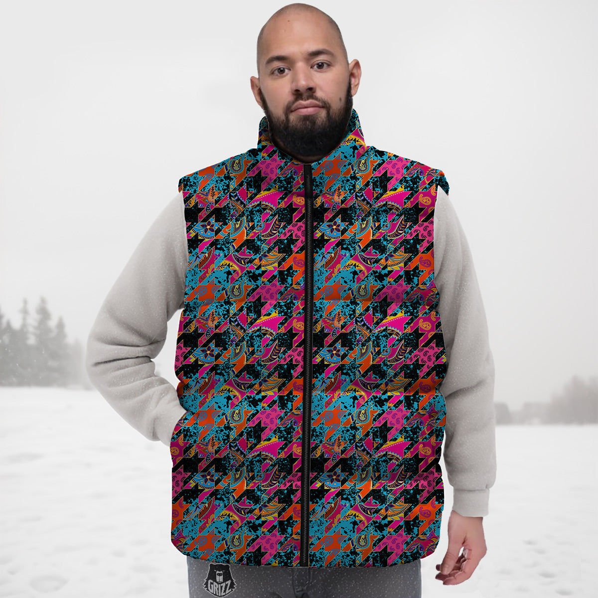 Panda Red Glasses Pattern Print Down Vest-grizzshop
