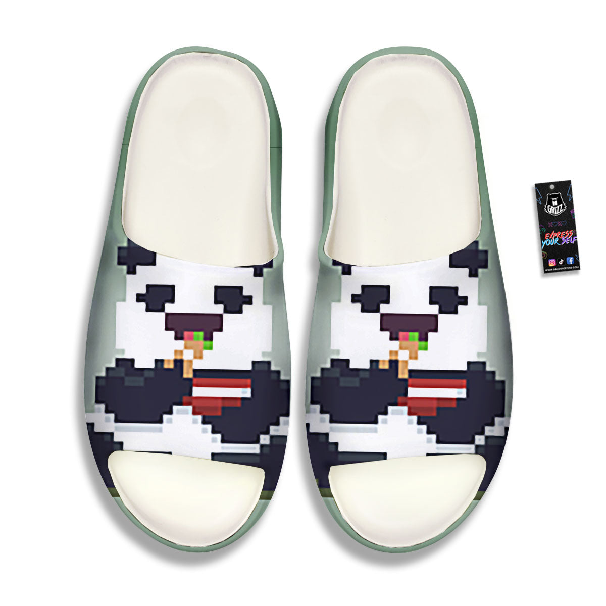Panda 8-Bit Pixel Print Sandals-grizzshop
