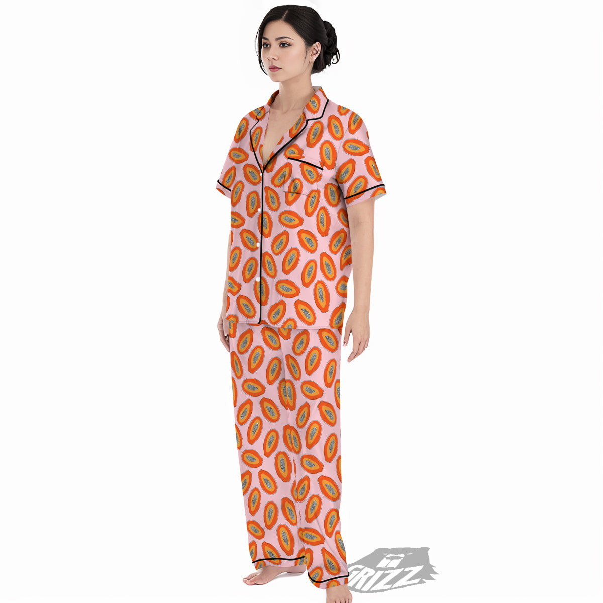 Papaya Cute Print Pattern Women's Pajamas Set-grizzshop