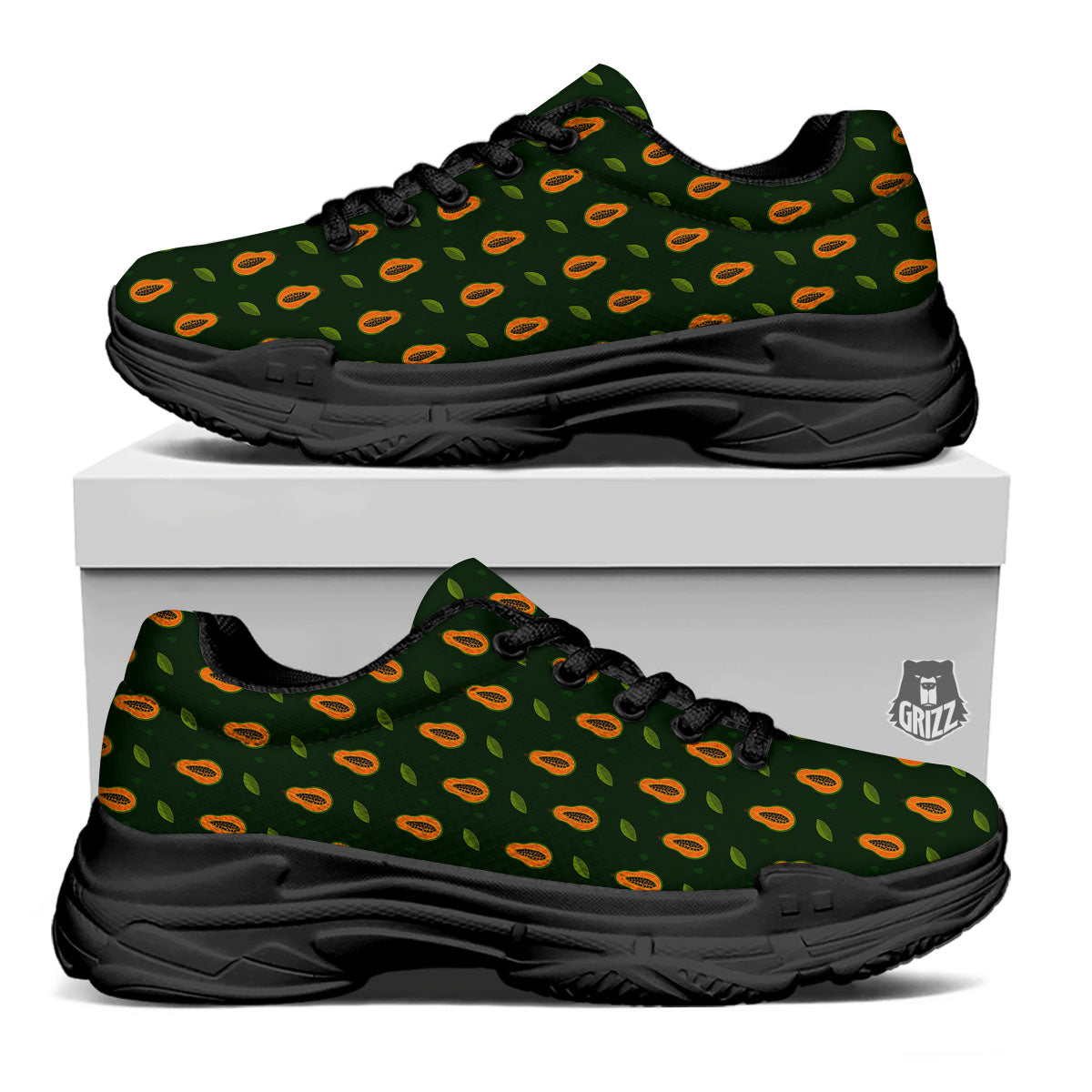 Papaya Exotic Print Pattern Black Chunky Shoes-grizzshop