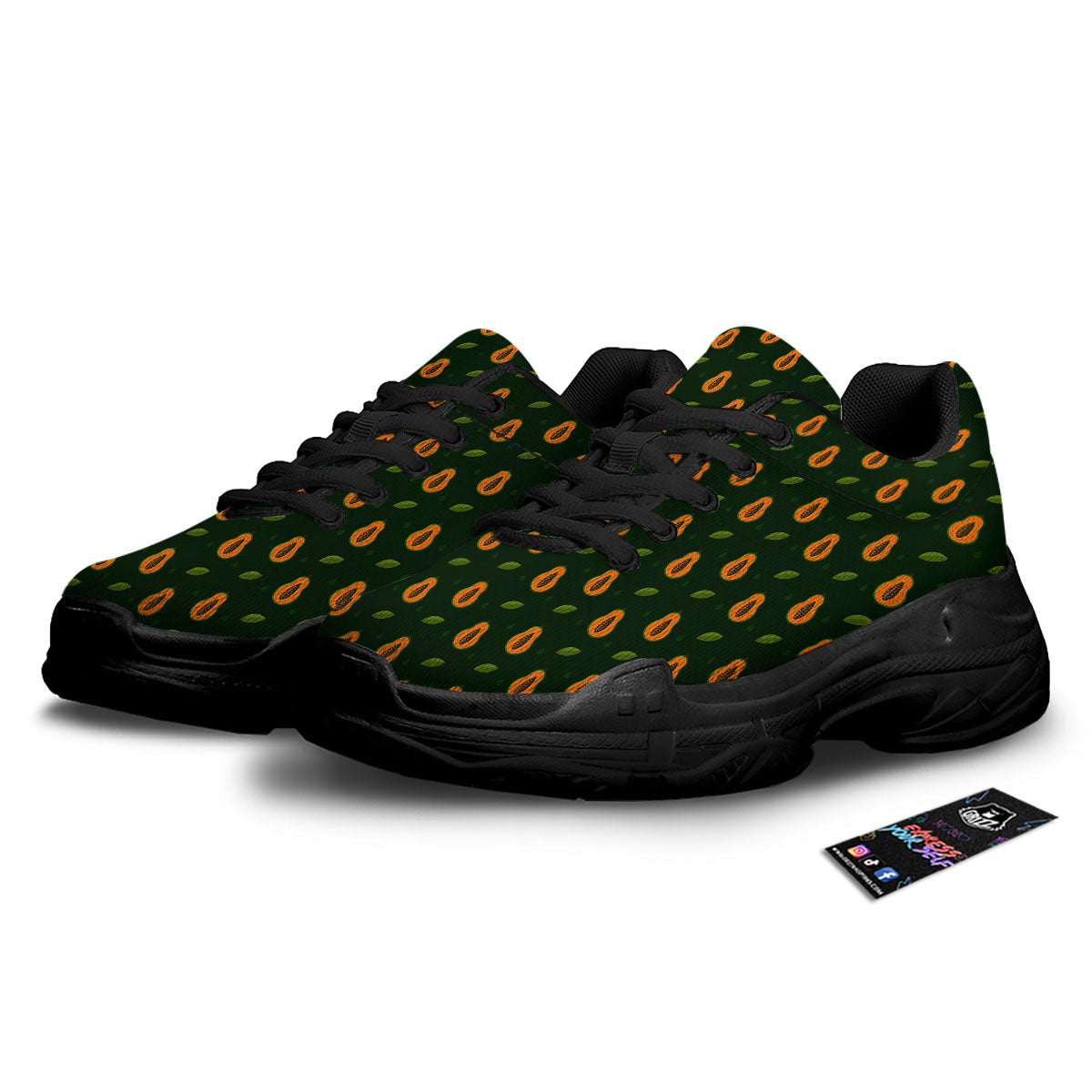 Papaya Exotic Print Pattern Black Chunky Shoes-grizzshop