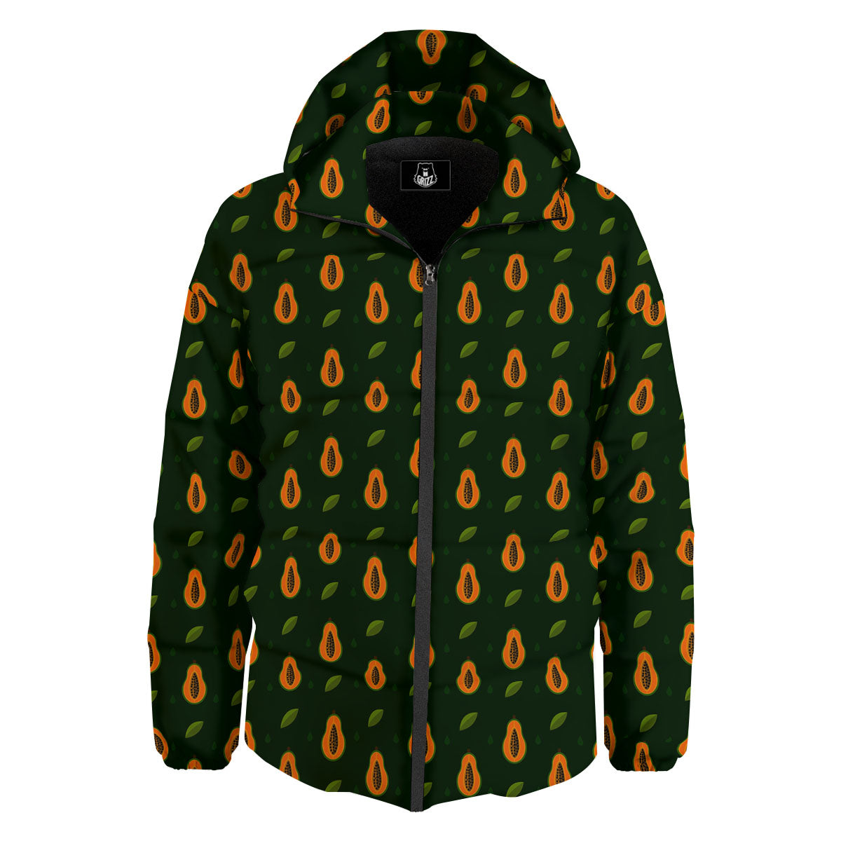 Papaya Exotic Print Pattern Down Jacket-grizzshop