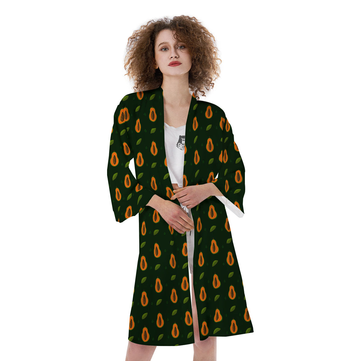Papaya Exotic Print Pattern Kimono-grizzshop