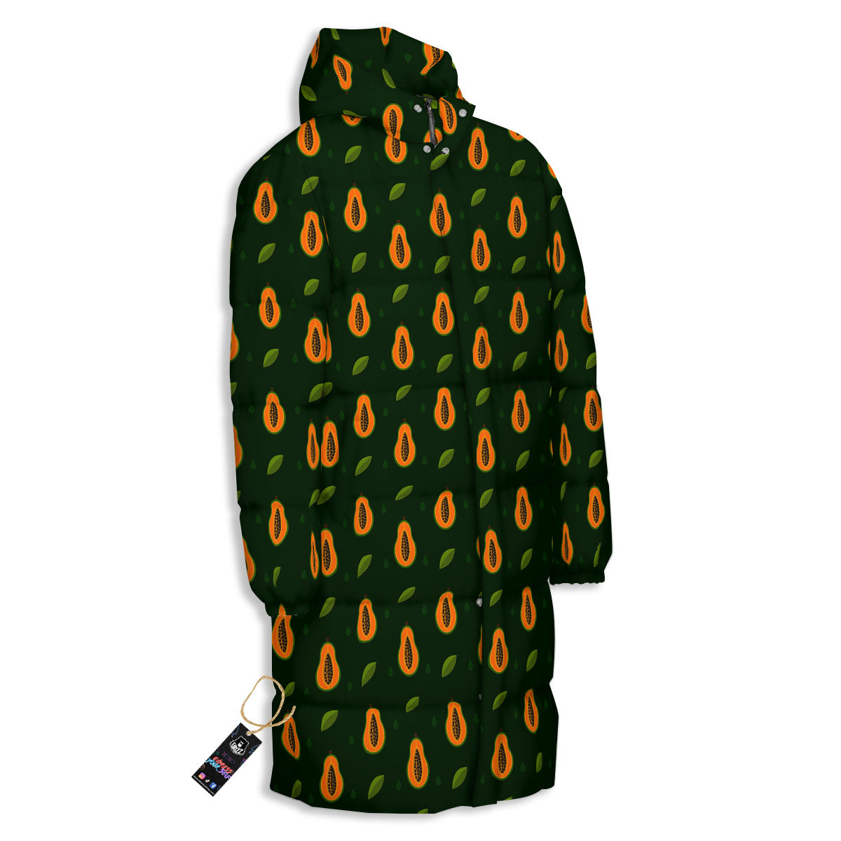 Papaya Exotic Print Pattern Long Down Jacket-grizzshop