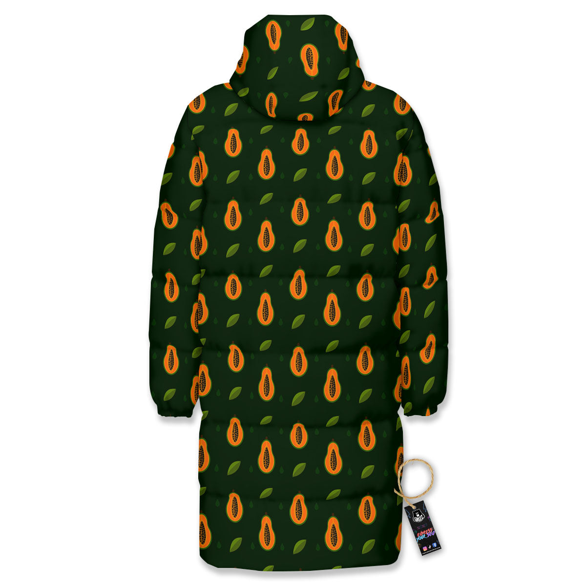 Papaya Exotic Print Pattern Long Down Jacket-grizzshop