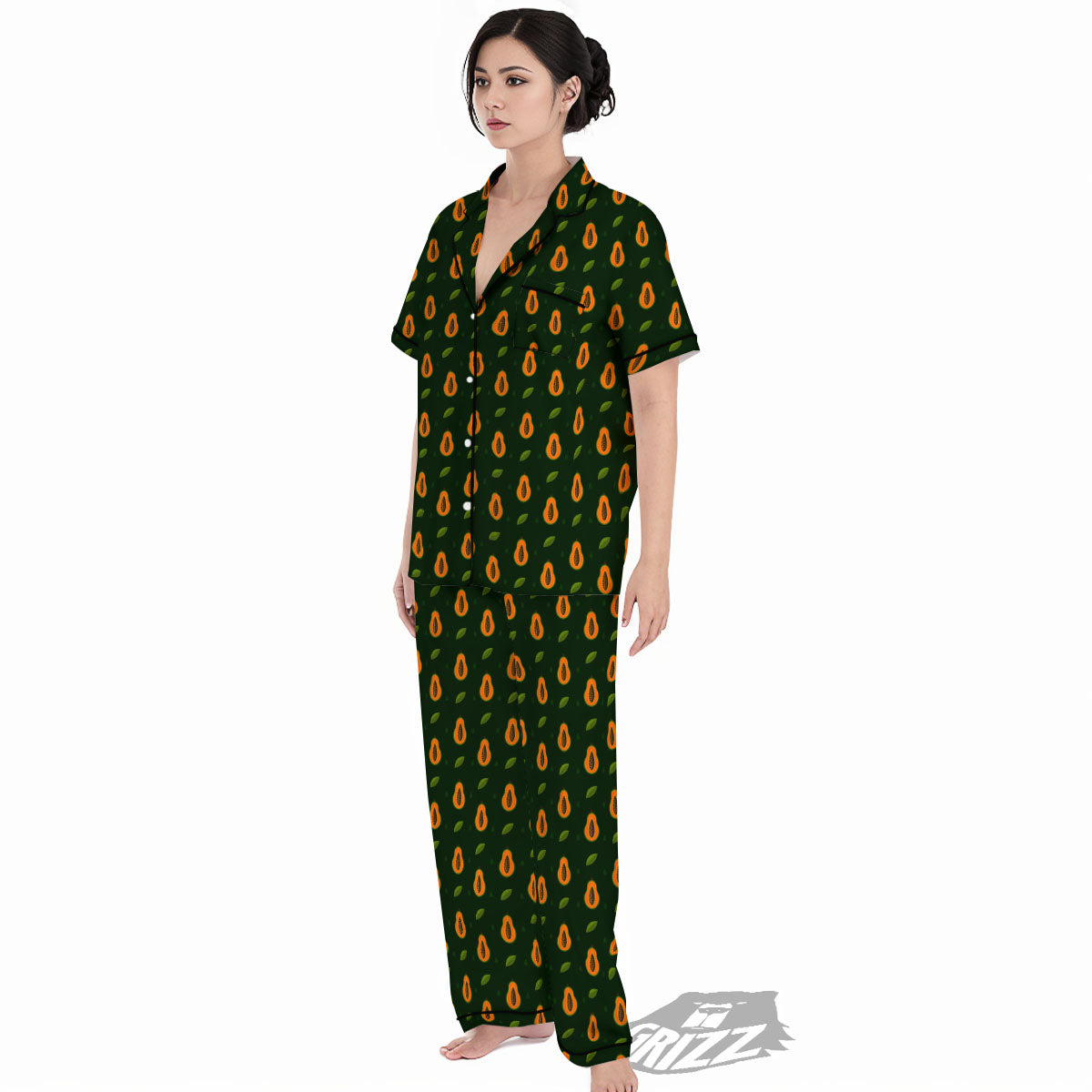 Papaya Exotic Print Pattern Women's Pajamas Set-grizzshop