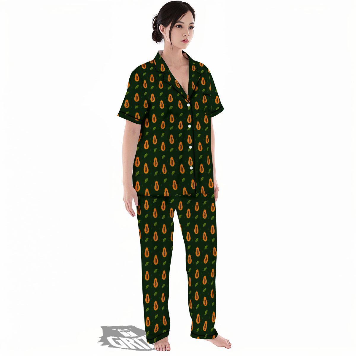 Papaya Exotic Print Pattern Women's Pajamas Set-grizzshop