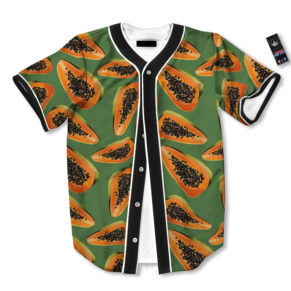 Papaya Tropical Print Pattern Baseball Jersey-grizzshop