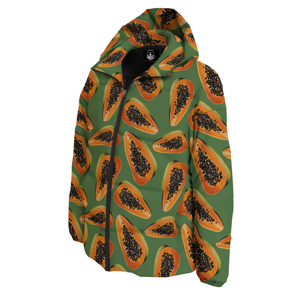 Papaya Tropical Print Pattern Down Jacket-grizzshop