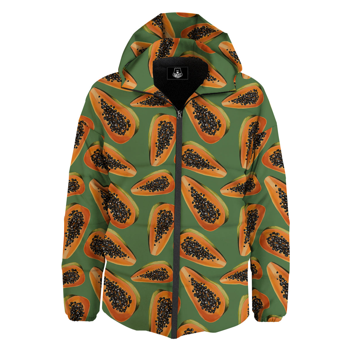 Papaya Tropical Print Pattern Down Jacket-grizzshop